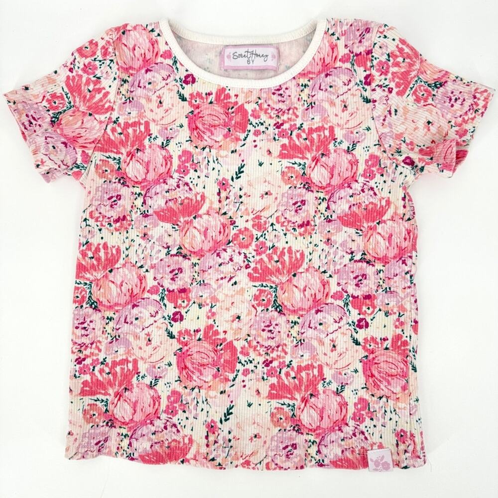 Sweethoney Floral Ribbed Short Sleeve Shirt Top 6‎ Y